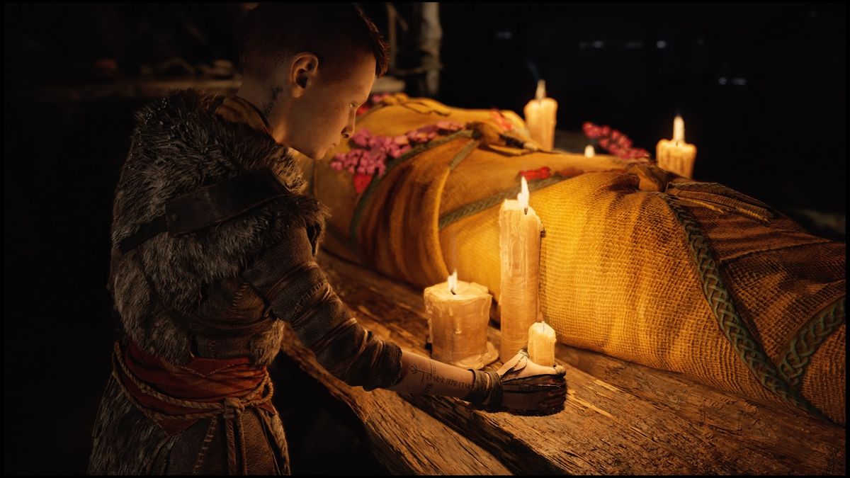 God of War (PlayStation 4) screenshot: Funeral preparations