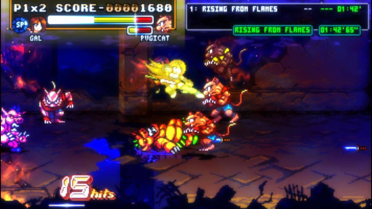 Fight'N Rage (Windows) screenshot: Gal attacks with a kick from the air.