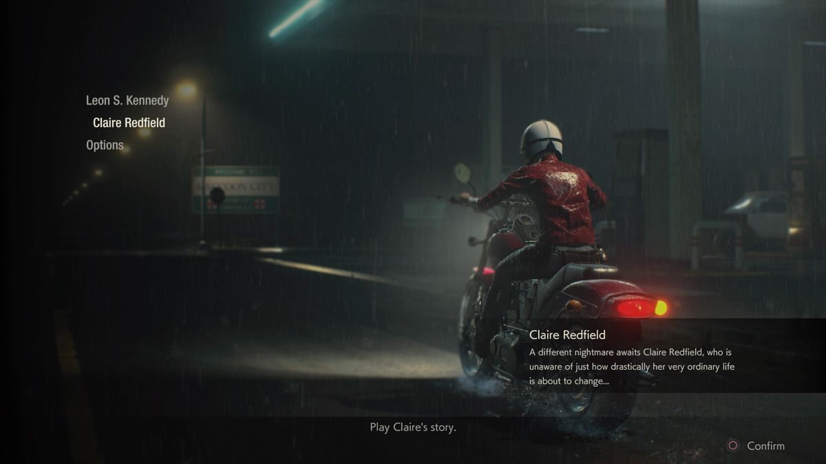 Resident Evil 2 (PlayStation 4) screenshot: Claire's story select screen
