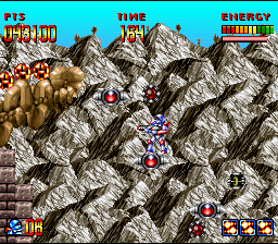 Super Turrican (SNES) screenshot: Looking for secret stuff in the first area of the game