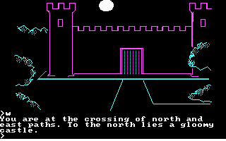 The Crimson Crown (DOS) screenshot: Out side the castle. (CGA)