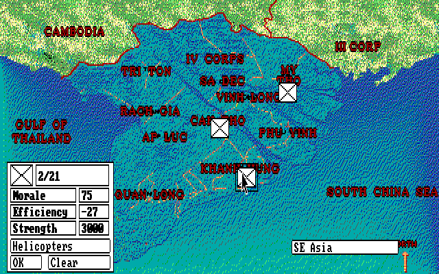 'Nam 1965-1975 (DOS) screenshot: Examining a unit. (EGA)