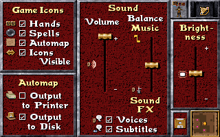 Anvil of Dawn (DOS) screenshot: Game options