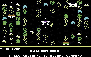 Parthian Kings (Commodore 64) screenshot: King Brutus begins his reign.