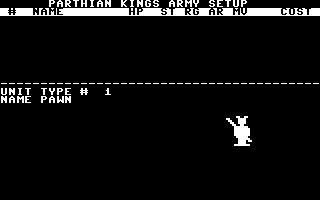 Parthian Kings (Commodore 64) screenshot: You can create custom armies.