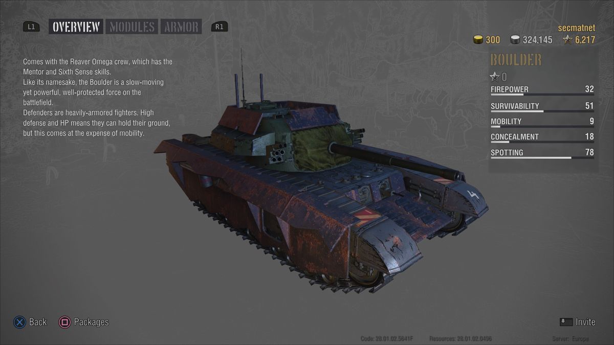 World of Tanks: Mercenaries - Boulder Ultimate (PlayStation 4) screenshot: Boulder tank overview