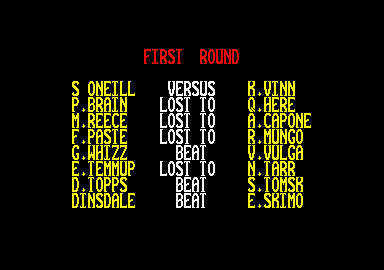 Jocky Wilson's Darts Challenge (Amstrad CPC) screenshot: Next matches.