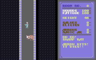 Temple of Apshai Trilogy (Commodore 64) screenshot: Killed a swamp rat with my bow.