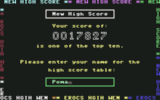 Frenzy (Commodore 64) screenshot: Entering the name for high score