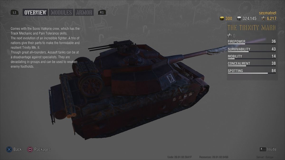 World of Tanks: Mercenaries - Trinity Mk II Ultimate (PlayStation 4) screenshot: Trinity Mk II tank overview