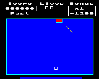Frenzy (BBC Micro) screenshot: Moving the craft in free area at full speed