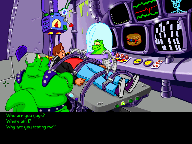 Orion Burger (DOS) screenshot: Don't you want me to take you to my leader?