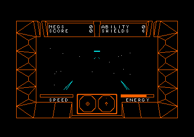 Wanderer (Amstrad CPC) screenshot: Shooting your lasers.