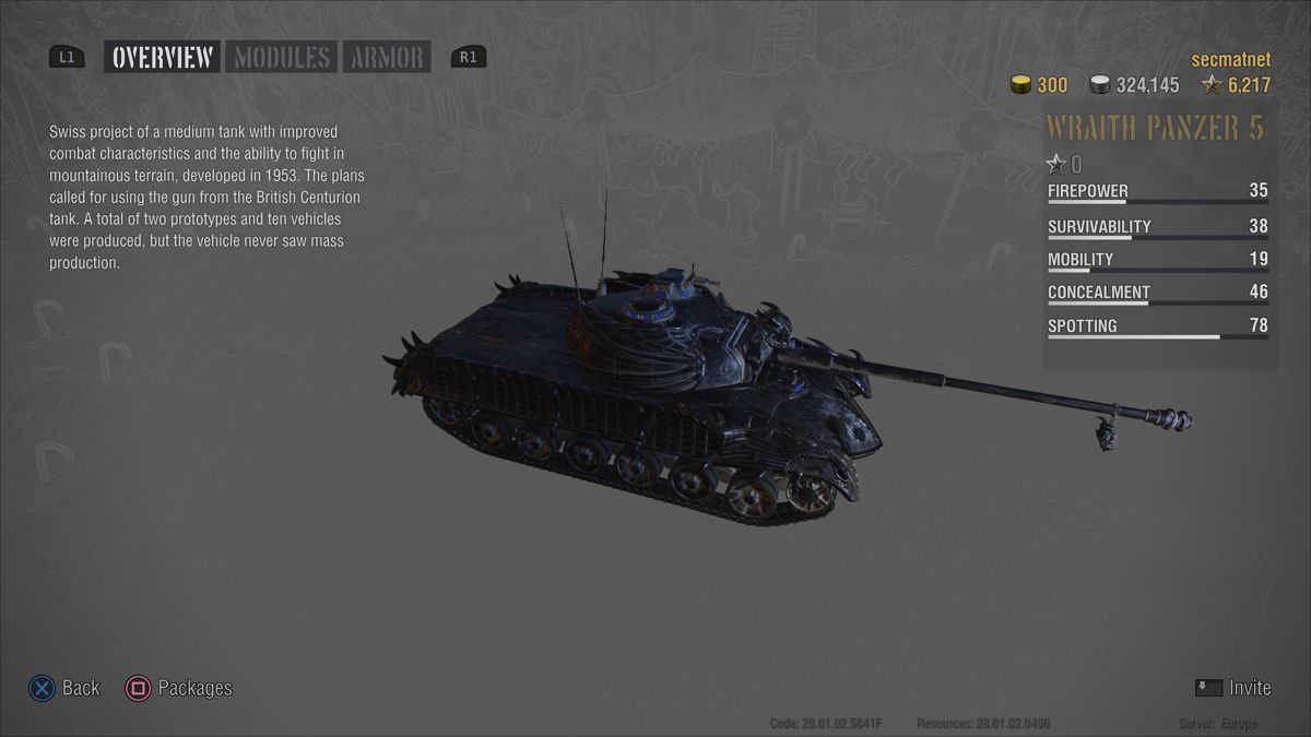 World of Tanks: Mercenaries - Wraith Panzer 58 Ultimate (PlayStation 4) screenshot: Wraith Panzer 58 tank overview