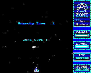 Anarchy Zone (BBC Micro) screenshot: Zone number and code to access