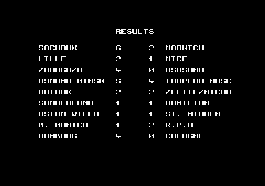 World Soccer (Amstrad CPC) screenshot: Other results.