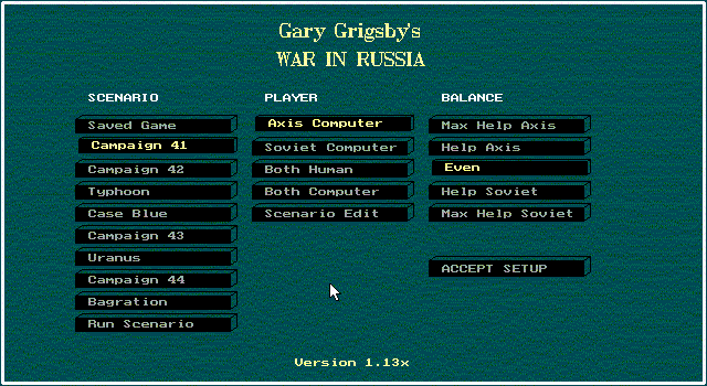 Gary Grigsby's War in Russia (DOS) screenshot: Main menu