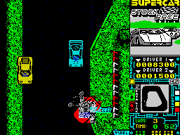 Super Stock Car (ZX Spectrum) screenshot: Avoid a collision.