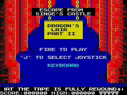 Dragon's Lair Part II: Escape from Singe's Castle (ZX Spectrum) screenshot: Title screen.