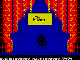 Dragon's Lair Part II: Escape from Singe's Castle (ZX Spectrum) screenshot: Heading for the rapids.