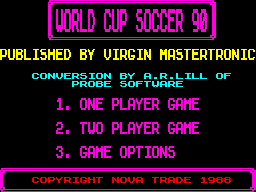Rick Davis's World Trophy Soccer (ZX Spectrum) screenshot: Title screen.