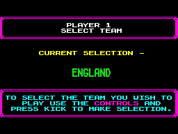 Rick Davis's World Trophy Soccer (ZX Spectrum) screenshot: Choose your team.
