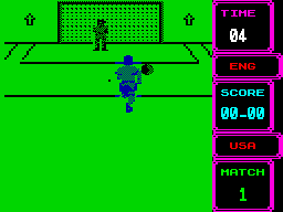 Rick Davis's World Trophy Soccer (ZX Spectrum) screenshot: Shot!