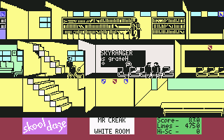 Skool Daze (Commodore 64) screenshot: Shoot teachers with your catapult - the closest classmate gets the blame