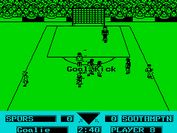 Gazza's Super Soccer (ZX Spectrum) screenshot: Goal-kick.