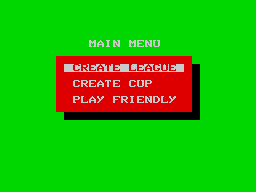 Gazza's Super Soccer (ZX Spectrum) screenshot: Main Menu.