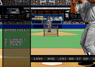 World Series Baseball '96 (Genesis) screenshot: Select the type of swing on the left.