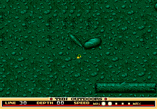 TNN Outdoors Bass Tournament '96 (Genesis) screenshot: The fish is not very interested in what I have to offer.