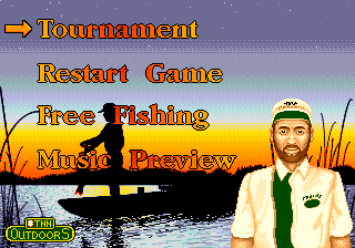 TNN Outdoors Bass Tournament '96 (Genesis) screenshot: Main menu