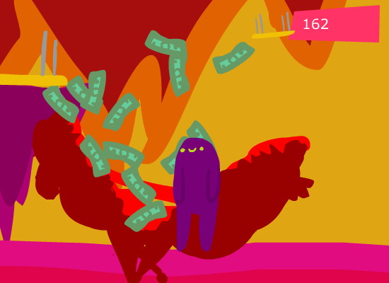 Tableflip: The Game (Browser) screenshot: The boss character bleeds money.