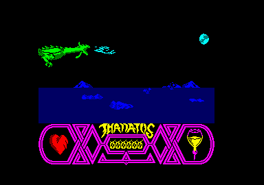 Thanatos (Amstrad CPC) screenshot: Flying through the air.
