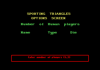 Sporting Triangles (Amstrad CPC) screenshot: Option screen.