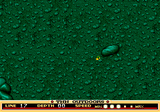 TNN Outdoors Bass Tournament '96 (Genesis) screenshot: Studying the water ... no fish around.