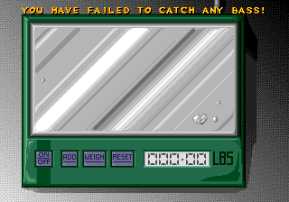 TNN Outdoors Bass Tournament '96 (Genesis) screenshot: Nothing has been caught so far.