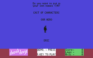 Skool Daze (Commodore 64) screenshot: Title screen; you can rename the characters here