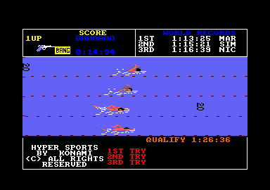 Hyper Sports (Amstrad CPC) screenshot: Swimming.