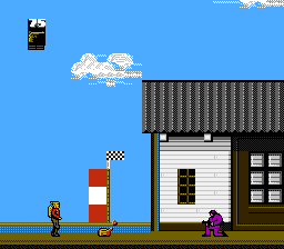The Rocketeer (NES) screenshot: Outside, the player finally encounters some jet fuel powerups