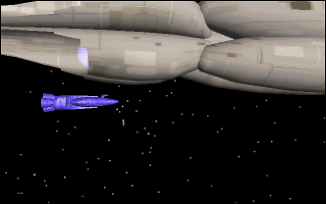 Gateway II: Homeworld (DOS) screenshot: Boarding the Artifact (animated sequence)