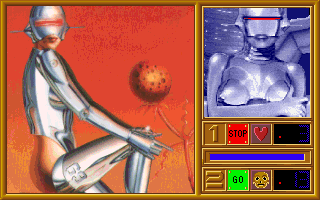 Sexy Droids (DOS) screenshot: End of Level 7
