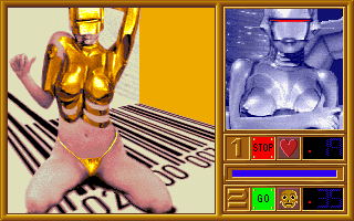 Sexy Droids (DOS) screenshot: End of Level 1