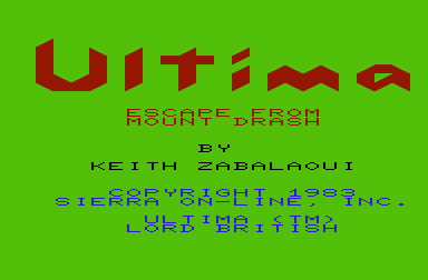 Ultima: Escape from Mt. Drash (VIC-20) screenshot: Title screen