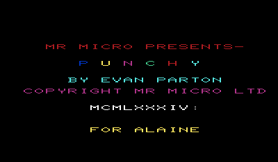 Punchy (VIC-20) screenshot: Title screen.