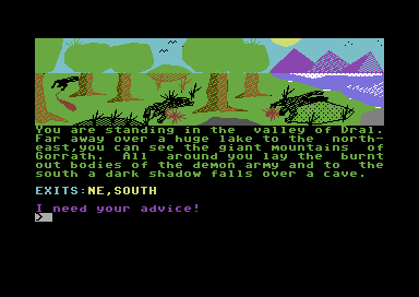 Demon from the Darkside (Commodore 64) screenshot: Start of your adventure.