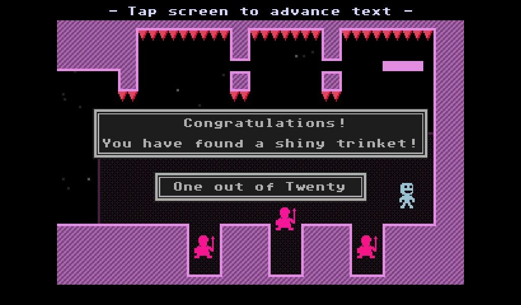 VVVVVV (Android) screenshot: You have found a shiny trinket!