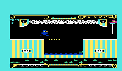Punchy (VIC-20) screenshot: Trying to cross the hole.