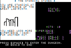 The Standing Stones (Apple II) screenshot: The standing stones by the entrance to the dungeon.